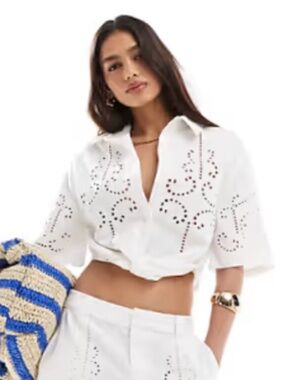 Asos design premium shirt with cutwork broderie in white